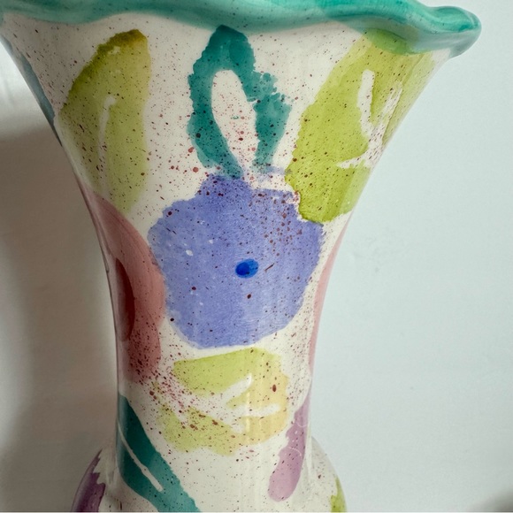 Vintage tall floral painted vase. Approx 11.5”H and 3.5” diameter across bottom. - Picture 3 of 13